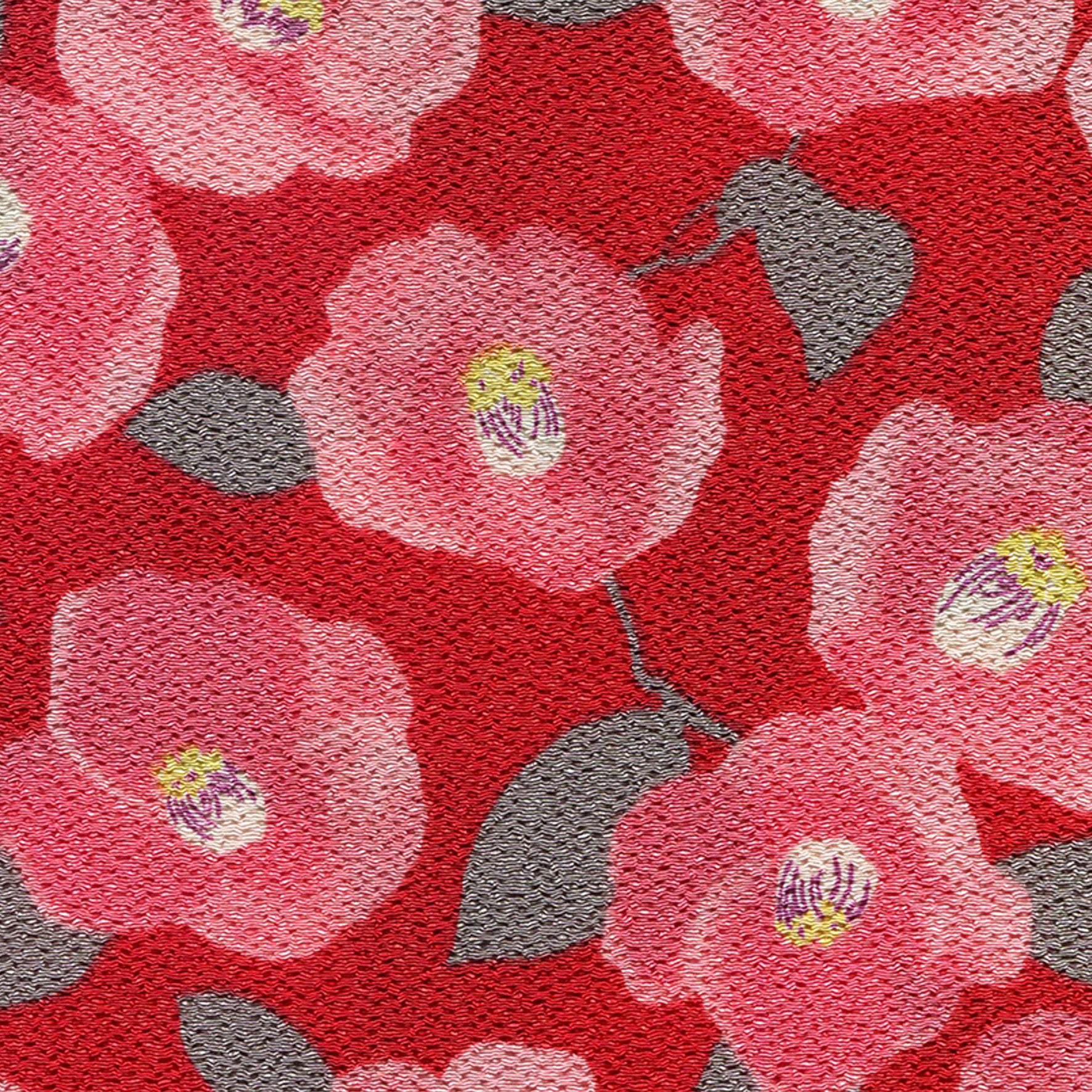 1025-130-2 エステルチリメン 椿 ester chirimen fabric with a