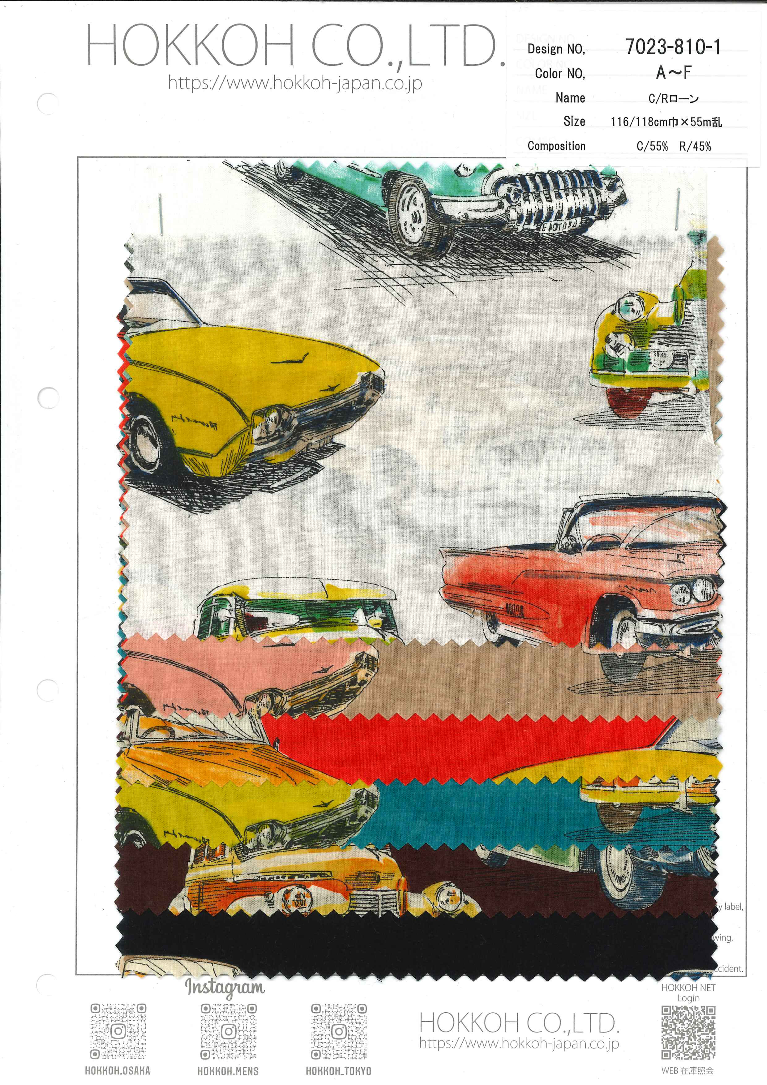 7023 810 1 Crローン 車 シャツ ワンピース アロハ メンズ モチーフ レディス メーターカット 北高 テキスタイルネット