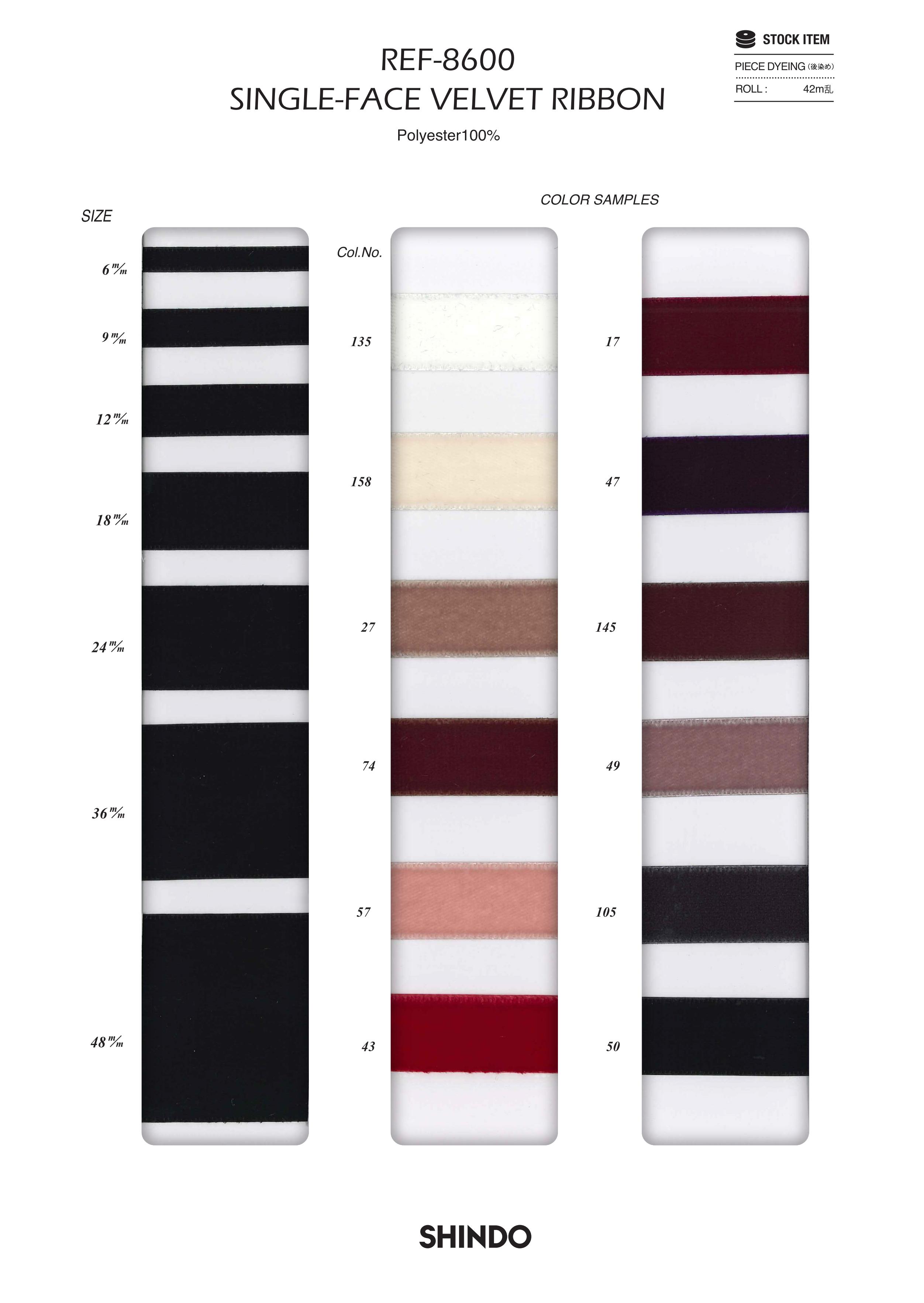 REF-8600-6 片面ベルベットリボン／6mm | sic-net | テキスタイルネット